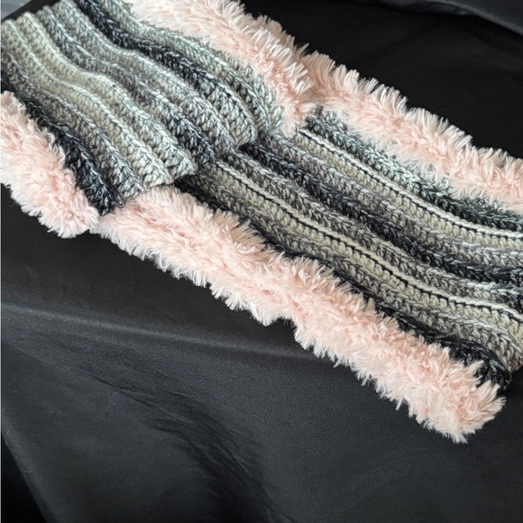 Handmade Accessories - Cozy Pink and Gray Knit Scarf
